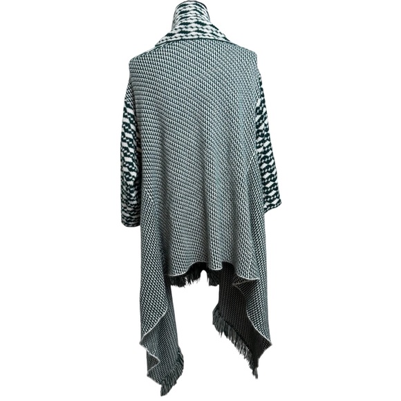 ROMEO + JULIET Couture Fringed green Kimono Sweater Scarf Collar waterfall open - Picture 4 of 7